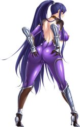 Rule 34 | 1girl, absurdres, action taimanin, akiyama rinko, aoi nagisa (metalder), ass, ass focus, ass grab, back, backboob, blue hair, bodysuit, boots, breasts, cameltoe, cleavage, cleavage cutout, cleft of venus, clothing cutout, covered navel, curvy, fishnets, full body, game cg, high ponytail, highres, huge ass, katana, large breasts, legs apart, lilith-soft, long hair, looking at viewer, official art, purple eyes, sexually suggestive, shiny clothes, shiny skin, simple background, smile, solo, spread ass, standing, sword, taimanin (series), taimanin yukikaze, taimanin yukikaze 2, underboob, very long hair, weapon