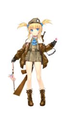 Rule 34 | aviator cap, blonde hair, boots, candy, food, formation girls, full body, gloves, goggles, google glass, highres, jacket, lollipop, looking at viewer, military, military jacket, military uniform, solo, transparent background, twintails, uniform, weapon
