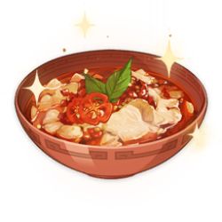Rule 34 | artist request, bowl, chili pepper, commentary, english commentary, fish, fish (food), food, food focus, game cg, genshin impact, leaf, lowres, no humans, official art, simple background, soup, sparkle, still life, third-party source, transparent background