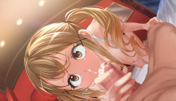 Rule 34 | 1boy, 1girl, all fours, bang dream!, blonde hair, breasts, brown eyes, censored, commission, cum, cum in mouth, fellatio, hanging breasts, hetero, highres, ichigaya arisa, large breasts, mosaic censoring, oral, penis, pixiv commission, pov, q (ed69), swimsuit, twintails