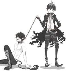 Rule 34 | 2boys, amaimon, ao no exorcist, bdsm, bondage, bound, brothers, collar, leash, male focus, multiple boys, muscular, okumura rin, topless male, siblings, slave, tagme