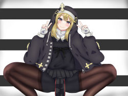 Rule 34 | 1boy, absurdres, artist request, bike shorts, blonde hair, blush, bridget (guilty gear), brown eyes, double v, fingerless gloves, gloves, guilty gear, guilty gear strive, highres, long hair, looking at viewer, male focus, pantyhose, shorts, smile, solo, spread legs, squatting, trap, v