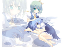 Rule 34 | 2girls, cirno, daiyousei, embodiment of scarlet devil, fairy, feet, hand on another&#039;s head, lap pillow, multiple girls, saki chisuzu, soles, touhou, white background, zoom layer
