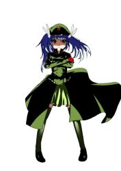 blue_hair casvan crossed_arms green_dam hat military os-tan solo thighhighs