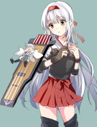 Rule 34 | &gt; &lt;, 10s, 1boy, 1girl, :o, bad id, bad pixiv id, closed eyes, crossover, hairband, japanese clothes, kantai collection, long hair, mini person, miniboy, muneate, name connection, natsuhachi, open mouth, shoukaku (kancolle), silver hair, simple background, thighhighs, touken ranbu, trait connection, tsurumaru kuninaga, very long hair