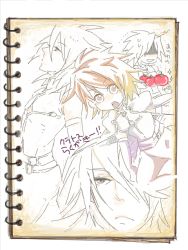 Rule 34 | 00s, 1boy, brown hair, chibi, kratos aurion, male focus, notebook, partially colored, short hair, sketch, solo, tales of (series), tales of symphonia, tomato