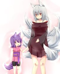 Rule 34 | 2girls, animal ears, grey hair, kitsune, kitsu (mon-musu quest!), mon-musu quest!, mother and daughter, multiple girls, nine tails, old, pregnant, tail
