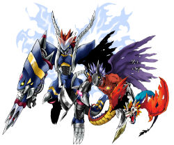 Rule 34 | abs, airdramon, android, darkdramon, digimon, digimon (creature), dragon, dragon tail, dragon wings, evolutionary line, flying, helmet, holding, holding weapon, lance, looking at viewer, mechanical arms, mechanical wings, megadramon, missile, muscular, n36hoko, open mouth, pectorals, polearm, scythe, sharp teeth, simple background, tail, teeth, tongue, weapon, wings