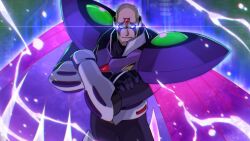 Rule 34 | 1boy, android, bald, commentary request, crossed arms, degarashi (ponkotsu), frown, glowing, glowing eyes, looking at viewer, male focus, mega man (series), mega man x5, mega man x (series), official alternate costume, shoulder pads, sigma (mega man), solo
