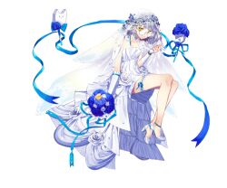 Rule 34 | 1girl, 2others, :3, aqua bow, aqua bowtie, aqua ribbon, artist request, bare legs, black eyes, blue flower, blue rose, bouquet, bow, bowtie, bridal gauntlets, choker, collarbone, dress, final gear, flower, full body, glasses, gloves, grey hair, holding, holding bouquet, lace, lace-trimmed choker, lace-trimmed gloves, lace trim, legs, looking at viewer, multiple others, no socks, official art, ribbon, ribbon-trimmed choker, rimless eyewear, rose, see-through, see-through veil, shoe strap, short hair, simple background, sitting, solid circle eyes, solo, strapless, tachi-e, third-party source, transparent background, veil, veronica (final gear), white choker, white dress, white flower, white gloves, white rose, white veil, yellow eyes, yellow flower, yellow rose