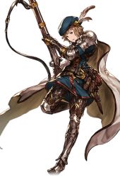 Rule 34 | 10s, 1boy, alpha transparency, armor, armored boots, beret, boots, brown eyes, brown hair, cape, full body, gauntlets, gran (granblue fantasy), granblue fantasy, gun, hat, hat feather, hawkeye (granblue fantasy), male focus, minaba hideo, official art, rifle, short hair, solo, standing, standing on one leg, transparent background, weapon