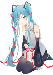 Rule 34 | 1girl, aqua necktie, bare shoulders, black thighhighs, blouse, blue eyes, blue hair, blue nails, breasts, detached sleeves, grey shirt, hatsune miku, long hair, looking at viewer, lpip, nail polish, necktie, seiza, shirt, shoulder tattoo, sitting, skirt, sleeveless, sleeveless shirt, sleeves past wrists, smile, solo, tattoo, thighhighs, twintails, very long hair, vocaloid