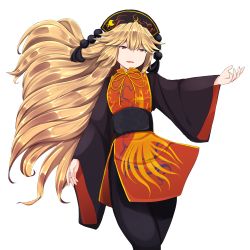 Rule 34 | 1girl, absurdres, blonde hair, chinese clothes, haruto (hirokazu1001), hat, highres, junko (touhou), long hair, red eyes, solo, touhou, transparent background, very long hair, white background, wide sleeves