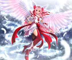 Rule 34 | 00s, 1girl, angel wings, boots, bow, choker, cloud, cure passion, cure passion (angel), dress, feathers, fresh precure!, frills, gathers, hair ornament, heart, heart hair ornament, higashi setsuna, light rays, magical girl, pink hair, precure, red eyes, red thighhighs, ribbon, sekken kasu barrier, sky, solo, sunbeam, sunlight, thighhighs, tiara, waist bow, white choker, wings, wrist cuffs