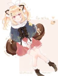 Rule 34 | 1girl, absurdres, animal ears, asa (1asa-0-asa1), blonde hair, commission, food-themed hair ornament, fur collar, hair ornament, hair ribbon, hairclip, highres, indie virtual youtuber, ribbon, risu (oppabo), solo, star (symbol), tail, twintails day, virtual youtuber, white background