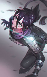 Rule 34 | 1boy, armor, ass, bad id, bad pixiv id, black hair, bodysuit, chromatic aberration, facial mark, folded ponytail, hair between eyes, harabacho (gkfkqkch1), looking at viewer, male focus, ninja, one-punch man, onsoku no sonic, scarf, smile, solo