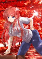 Rule 34 | 00s, 1girl, aozaki aoko, bent over, blue eyes, breasts, hand on own hip, hip focus, large breasts, long hair, maho (yakimorokoshi), red hair, solo, tsukihime
