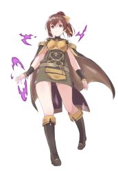 Rule 34 | 1girl, armor, boots, breastplate, brown eyes, brown hair, cape, closed mouth, corruption, dark persona, delthea (fire emblem), dress, fire emblem, fire emblem echoes: shadows of valentia, full body, highres, long hair, nintendo, ponytail, ruis bacon, short dress, simple background, solo, white background