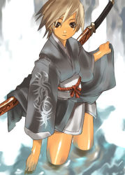 Rule 34 | 1girl, female focus, japanese clothes, nagi ryou, solo, standing, sword, wading, water, weapon