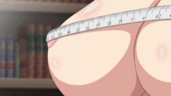 Rule 34 | 1girl, animated, animated gif, breasts, breasts squeezed together, bust measuring, huge breasts, lactation, measuring, nipple slip, nipples, seikon no qwaser, solo, tape measure, teresa beria
