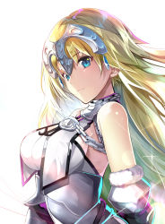 Rule 34 | 1girl, armor, armored dress, bare shoulders, blonde hair, blue eyes, braid, breasts, capelet, chain, closed mouth, fate/apocrypha, fate (series), faulds, fur trim, gauntlets, headpiece, highres, jeanne d&#039;arc (fate), jeanne d&#039;arc (ruler) (fate), jeanne d&#039;arc (third ascension) (fate), large breasts, long braid, long hair, looking at viewer, sho (runatic moon), single braid, solo, upper body, very long hair