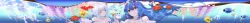 Rule 34 | 2girls, ahoge, balusah, bili girl 22, bili girl 33, bilibili, blue hair, blush, bubble, closed mouth, collarbone, fish, hair ornament, highres, jellyfish, long hair, long image, looking at viewer, looking away, multiple girls, official art, play button, red eyes, short hair, short ponytail, side ponytail, smile, wide image