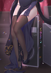 Rule 34 | 1girl, ass, azur lane, black footwear, black panties, black thighhighs, cheshire (azur lane), cheshire (cait sith crooner) (azur lane), china dress, chinese clothes, chinese commentary, commentary request, dated, dress, garter straps, gloves, high heels, highres, leg focus, legs, lower body, official alternate costume, panties, pelvic curtain, purple dress, purple gloves, signature, sitting, solo, speaker, thighhighs, thighs, underwear, xiao shi lullaby