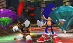 Rule 34 | 2001, 2boys, altar, animal, animated, animated gif, black hair, blue hair, chaos emerald, clenched hands, closed eyes, colorized, concentrating, gloves, hedgehog, lowres, multiple boys, screencap, sega, shadow the hedgehog, shoes, sonic (series), sonic adventure 2, sonic the hedgehog