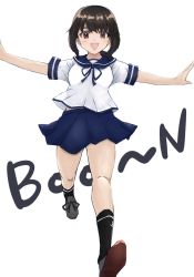 Rule 34 | 1girl, anchor symbol, black eyes, black hair, black socks, blue sailor collar, blue skirt, commentary request, fubuki (kancolle), highres, kantai collection, ld (luna dial398), long hair, looking at viewer, low ponytail, outstretched arms, pleated skirt, ponytail, running, sailor collar, school uniform, serafuku, short ponytail, sidelocks, skirt, smile, socks, solo