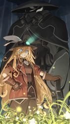 Rule 34 | 2girls, absurdres, armor, belt, belt buckle, blonde hair, blue eyes, buckle, commentary, copyright name, english commentary, flower, gloves, grass, hair between eyes, hat, highres, jacket, knifedragon, long hair, lyza (made in abyss), made in abyss, multiple girls, ozen, parted lips, short sleeves, smile, teeth, very long hair