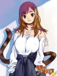 Rule 34 | 1girl, bare shoulders, breasts, brown eyes, brown hair, cat tail, jewelry, large breasts, long hair, lowres, mugen no fantasia, necklace, ryoji (nomura ryouji), solo, tail