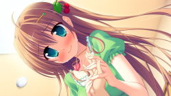 Rule 34 | 1girl, blue eyes, blush, brown hair, female focus, game cg, hair ornament, jewelry, long hair, magical marriage lunatics!!, moonstone, necklace, open mouth, ornament, smile, solo, tears, yamakaze ran, yuuna shirahase