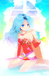 Rule 34 | 1990s (style), 1girl, bare shoulders, bird, cape, detached sleeves, earrings, female focus, final fantasy, final fantasy vi, gradient background, green eyes, green hair, highres, jewelry, long hair, matching hair/eyes, nito (tinabfd), retro artstyle, sitting, solo, tina branford, uwaynito