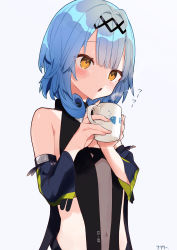 Rule 34 | 1girl, absurdres, akutaa, azur lane, blue hair, blunt bangs, commentary request, cup, detached sleeves, hair between eyes, hairband, highres, holding, holding cup, huge filesize, mug, nautilus (azur lane), short hair, sidelocks, simple background, solo, white background, wide sleeves, yellow eyes