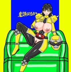 Rule 34 | absurdres, avataro sentai donbrothers, breasts, breasts out, formal, helmet off, highres, kitou haruka, lorcat, lorcat (artist), pubic hair, pussy, suit, super sentai, yellow eyes