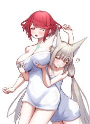Rule 34 | !?, 2girls, absurdres, breasts, highres, large breasts, long hair, multiple girls, nia (blade) (xenoblade), nia (xenoblade), pyra (xenoblade), red hair, taro (peach taro51), twintails, very long hair, xenoblade chronicles (series), xenoblade chronicles 2