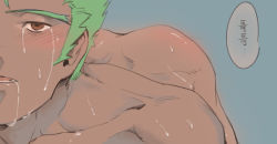 Rule 34 | 1boy, ass, drooling, genji (overwatch), green hair, highres, male focus, nude, overwatch, overwatch 1, saliva, solo, sweat, tagme