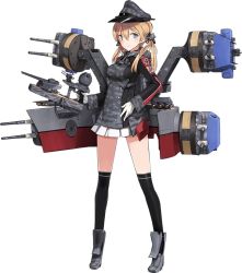 Rule 34 | 10s, 1girl, anchor, anchor hair ornament, black skirt, black thighhighs, blonde hair, blue eyes, camouflage, cross, full body, gloves, hair ornament, hand on own hip, hat, iron cross, kantai collection, long sleeves, looking at viewer, machinery, military, military hat, military uniform, miniskirt, official art, peaked cap, pleated skirt, prinz eugen (kancolle), prinz eugen kai (kancolle), remodel (kantai collection), shimada fumikane, skirt, smile, solo, thighhighs, transparent background, twintails, uniform, white gloves