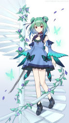 Rule 34 | absurdres, blue dress, blue hair, blue sleeves, bug, butterfly, cocopeace, detached collar, detached sleeves, double bun, dress, earrings, frilled dress, frills, full body, gradient hair, green hair, hair bun, hair ornament, hair ribbon, highres, hololive, hololive fantasy, insect, jewelry, ladder, multicolored hair, necromancer, plant, red eyes, ribbon, short dress, short hair, sidelocks, skull earrings, skull hair ornament, solo, uruha rushia, uruha rushia (1st costume), virtual youtuber, wide sleeves