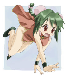 Rule 34 | 00s, 1girl, braid, china dress, chinese clothes, dress, falling, green hair, lowres, mei mei (nagasarete airantou), nagasarete airantou, no panties, open mouth, outside border, solo, takano natsuki, tears, wavy mouth
