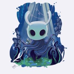 Rule 34 | 1other, border, cape, dated, facing viewer, full body, grass, grey cape, highres, hollow eyes, hollow knight, horns, knight (hollow knight), plant, shadow, signature, solo, standing, sunlight, tabiimation, vines, weapon, weapon on back, white border