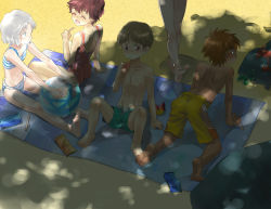 Rule 34 | 2boys, 3girls, barefoot, child, copyright request, feet, highres, m nyanyan, multiple boys, multiple girls, outdoors, shadow, swimsuit, toes