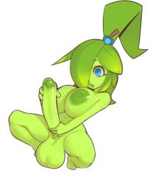 Rule 34 | 1futa, 2020, blue eyes, breasts, colored skin, eyelashes, futanari, green hair, green skin, huge breasts, large areolae, long hair, monster girl, mystical, nipples, nude, open mouth, original, plant girl, prea (mystical), surprised, testicles, white background