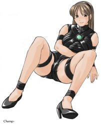 Rule 34 | 10s, 1girl, artist name, bare shoulders, black footwear, black hairband, black leotard, breasts, brown eyes, brown hair, champ+, facing viewer, female focus, full body, game console, hairband, high heels, leotard, long hair, looking at viewer, matching hair/eyes, medium breasts, microsoft, no socks, personification, product girl, pumps, reclining, shoes, simple background, sitting, sleeveless leotard, smile, solo, thigh strap, white background, xbox, xbox-tan