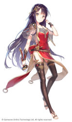 Rule 34 | &gt;:), 1girl, arm at side, arm guards, armor, bare shoulders, barefoot, belt, black hair, black thighhighs, bow, breasts, cleavage, closed mouth, collarbone, dagger, dress, full body, hair ornament, hairpin, hammer, hand up, holding, holding weapon, knife, long hair, md5 mismatch, official art, original, pauldrons, pelvic curtain, purple hair, red bow, red dress, resolution mismatch, ritsuki, see-through, sheath, sheathed, shoulder armor, simple background, sleeveless, sleeveless dress, smile, solo, source smaller, tareme, thigh strap, thighhighs, toeless legwear, toes, v-shaped eyebrows, very long hair, weapon, white background, wrist cuffs