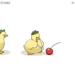 Rule 34 | ^ ^, bag, bird, bottle cap, cherry, closed eyes, diva (hyxpk), duck, duckling, english text, food, frog headband, fruit, hat, highres, no humans, numbered, original, simple background, white background