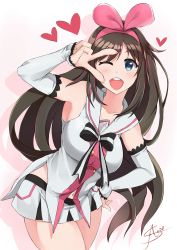 Rule 34 | 1girl, :p, aori sora, aqua eyes, arms at sides, bare shoulders, black ribbon, blush, bow, breasts, brown hair, collarbone, dutch angle, hair bow, hair ornament, hairband, heart, highres, kizuna ai, kizuna ai inc., lace, lace-trimmed legwear, lace trim, long hair, looking at viewer, medium breasts, multicolored hair, open mouth, pink bow, pink hair, pink hairband, ribbon, sailor collar, short shorts, shorts, sidelocks, simple background, solo, standing, straight hair, streaked hair, swept bangs, thighhighs, tongue, tongue out, vest, virtual youtuber, white background, white shorts, white thighhighs, white vest