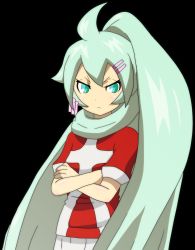 Rule 34 | 1girl, bad id, bad pixiv id, crossed arms, green eyes, green hair, highres, inazuma eleven, inazuma eleven (series), inazuma eleven go, inazuma eleven go chrono stone, long hair, manto (inazuma eleven), soccer uniform, solo, sportswear, transparent background, very long hair, white background