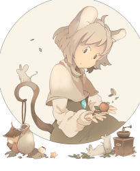 Rule 34 | 1girl, animal ears, bishamonten&#039;s pagoda, brown eyes, capelet, cherry, food, fruit, grey hair, jewelry, koukou (climacool), mouse (animal), mouse ears, mouse tail, nazrin, pendant, sack, short hair, smile, solo, star (symbol), tail, touhou