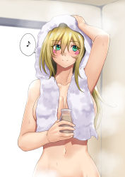 Rule 34 | absurdres, aqua eyes, blonde hair, blush, blush stickers, bottle, breasts, censored, coffee milk, convenient censoring, dark magician girl, drying, drying hair, duel monster, dutch angle, hand on own head, highres, large breasts, milk bottle, musical note, muto dt, navel, censored nipples, nude, out-of-frame censoring, smile, solo, speech bubble, standing, steam, towel, towel on head, towel over breasts, yu-gi-oh!, yuu-gi-ou, yu-gi-oh! duel monsters